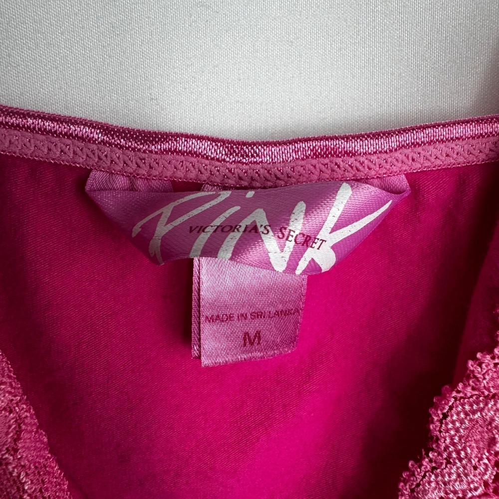 VTG Y2K‎ Victoria's Secret PINK Size Medium Babydoll Hot Pink Cami Top Lace Trim - Picture 4 of 8